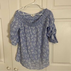 Love J 1X Blue Floral Off The Shoulder Smocked Top